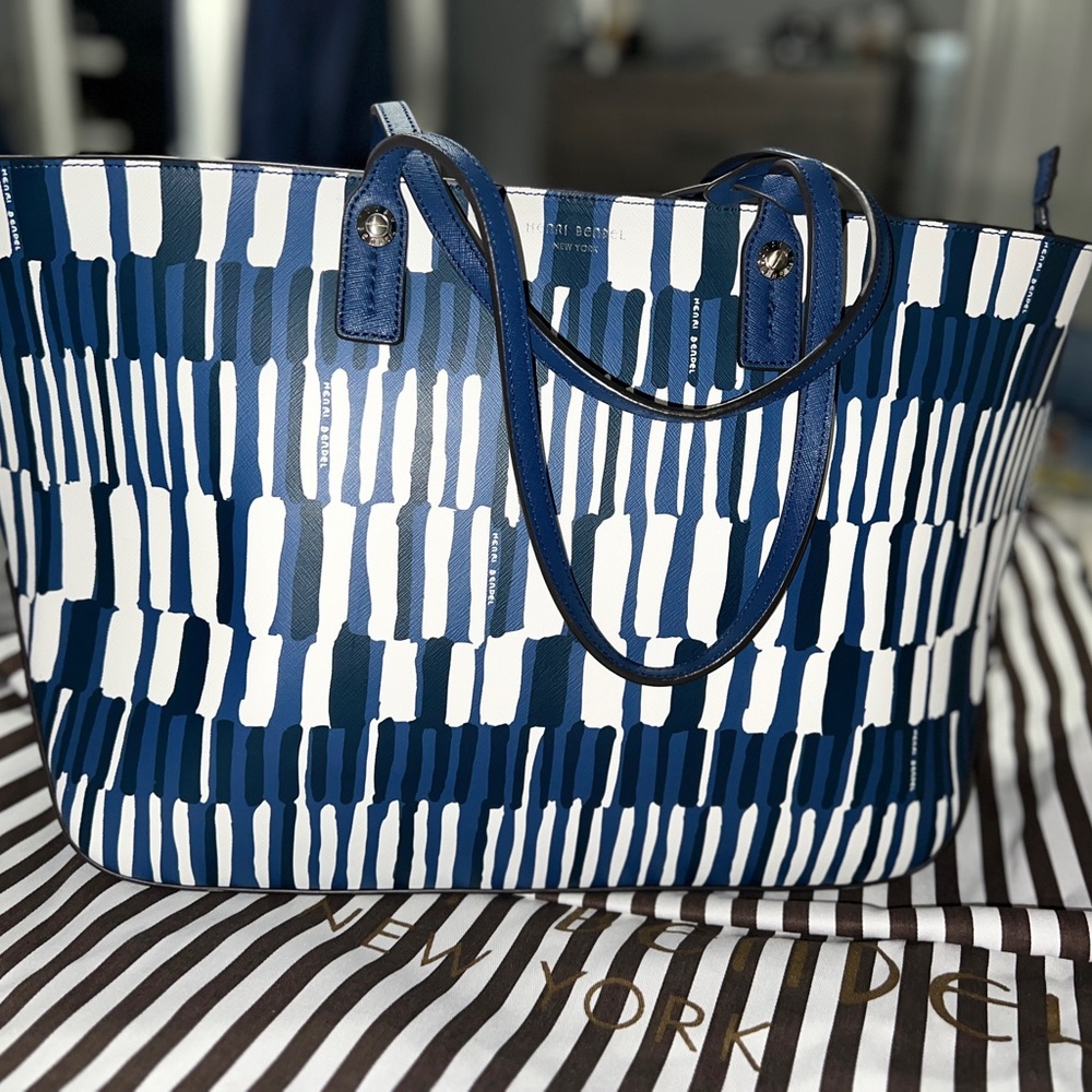Blue and white watercolor Henri Bendel Tote